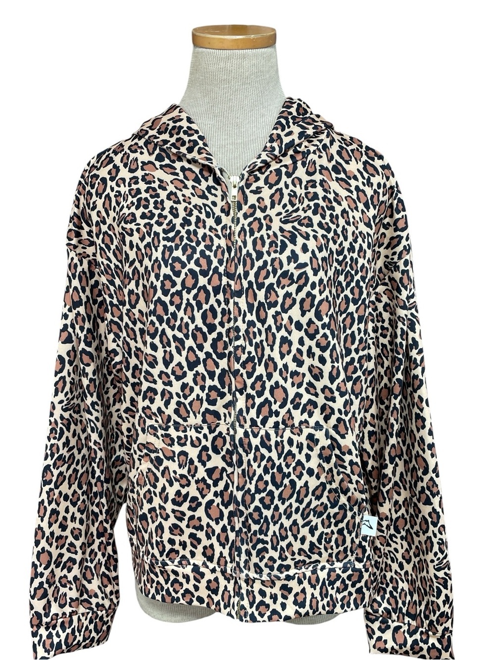 Akimbo Club Sweatshirt Leopard Print Zip-Up Hoodie - Tan Brown Black Medium